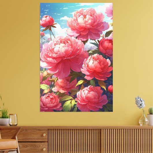 Peonies Stretched Canvas Print Leinwanddruck (Insitu (Wohnzimmer))