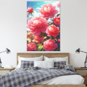 Peonies Stretched Canvas Print Leinwanddruck (Insitu (Schlafzimmer))