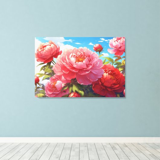 Peonies Stretched Canvas Print Leinwanddruck (Insitu (Holzboden))