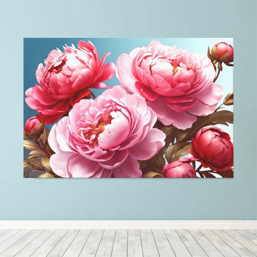 Peonies Stretched Canvas Print Leinwanddruck (Insitu (Holzboden))