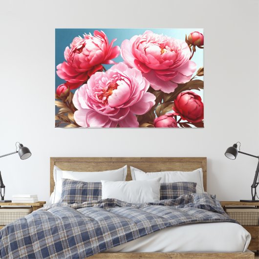 Peonies Stretched Canvas Print Leinwanddruck (Insitu (Schlafzimmer))
