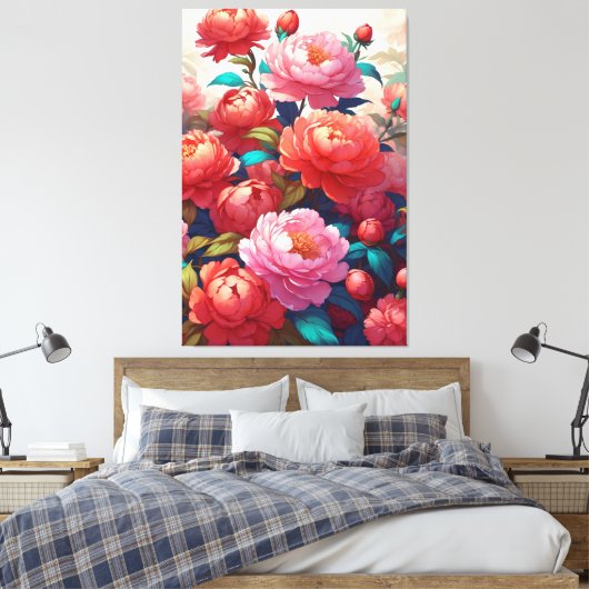 Peonies Stretched Canvas Print Leinwanddruck (Insitu (Schlafzimmer))