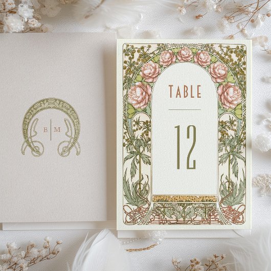 Peonies Tischnummern Vintag Jugendstil Hochzeit