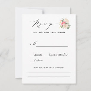 Peonies Typografy dietary Requirements Hochzeit RSVP Karte