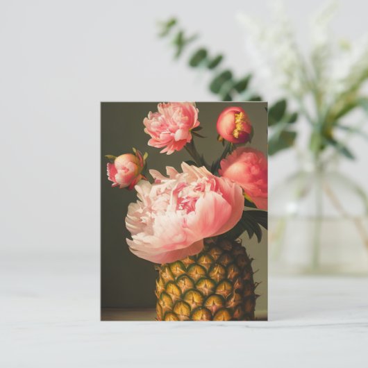 Peonies und Ananas Postkarte (Stehend Vorderseite)