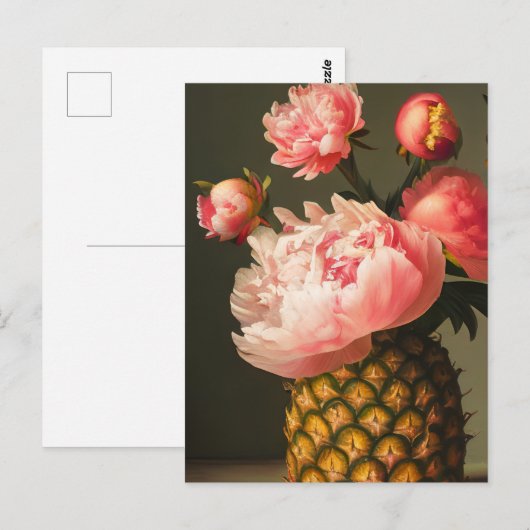 Peonies und Ananas Postkarte (Vorne/Hinten)