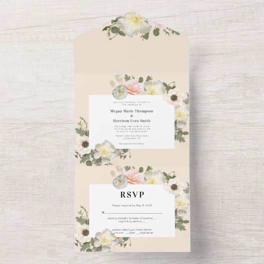 Peonies und Anemones blühen Hochzeitsblüte All In One Einladung (Innen Boden)