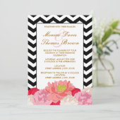 Peonies und Chevrons Einladung (Stehend Vorderseite)