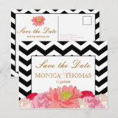 Peonies und Chevrons Save the Date Postkarte (Vorne/Hinten)