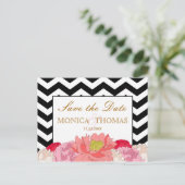 Peonies und Chevrons Save the Date Postkarte (Stehend Vorderseite)