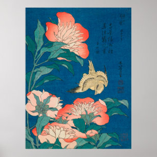Peonies und ein berühmtes kanarisches Gemälde Poster
