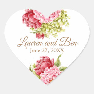 Peonies und Hydrangea-Herzkleber Herz-Aufkleber