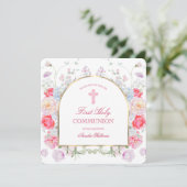 Peonies und Rose Erster Kommunizplatz Einladung (Stehend Vorderseite)