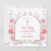 Peonies und Rose Erster Kommunizplatz Einladung (Vorderseite)