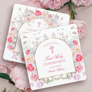 Peonies und Rose Erster Kommunizplatz Einladung