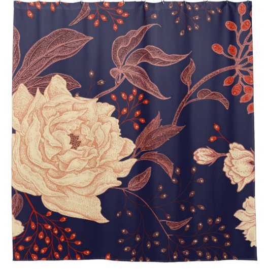 Peonies und Rose. Vintages, nahtloses Muster Duschvorhang (Vorderseite)