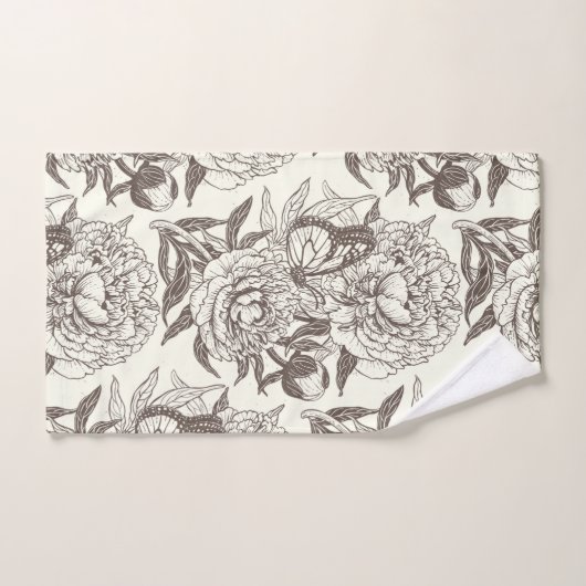 Peonies und Schmetterlinge blockieren den Druck, d Badhandtuch Set (Handtuch)