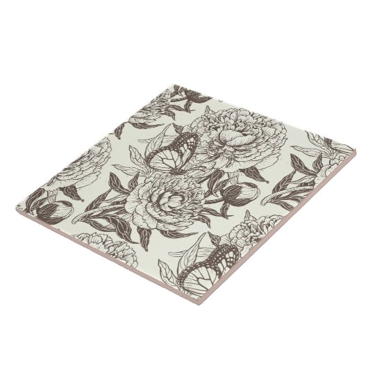 Peonies und Schmetterlinge blockieren den Druck, d Fliese (Seite)
