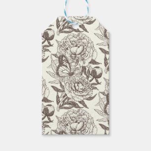 Peonies und Schmetterlinge blockieren den Druck, d Geschenkanhänger