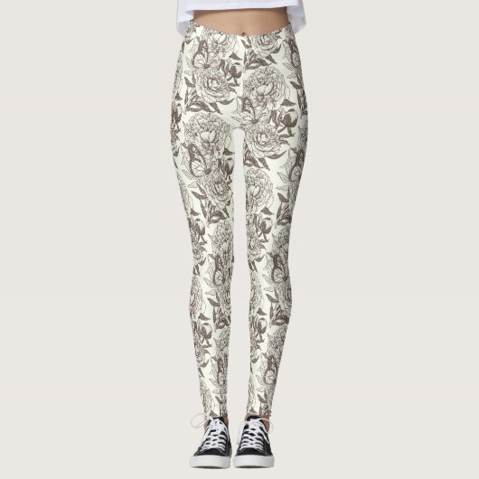 Peonies und Schmetterlinge blockieren den Druck, d Leggings (Vorderseite)