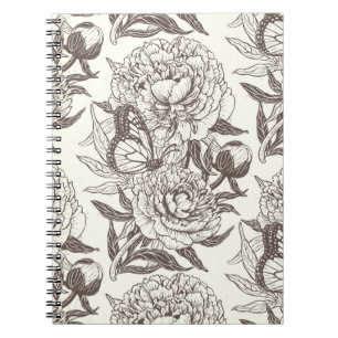 Peonies und Schmetterlinge blockieren den Druck, d Notizblock