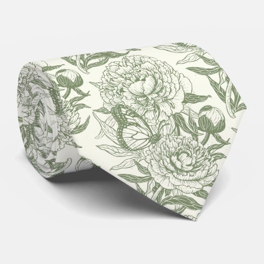 Peonies und Schmetterlinge blockieren den Druck, S Krawatte (Gerollt)