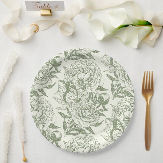 Peonies und Schmetterlinge blockieren den Druck, S Pappteller (Hochzeit)