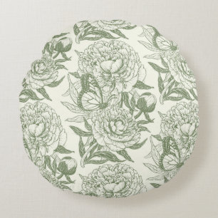 Peonies und Schmetterlinge blockieren den Druck, S Rundes Kissen