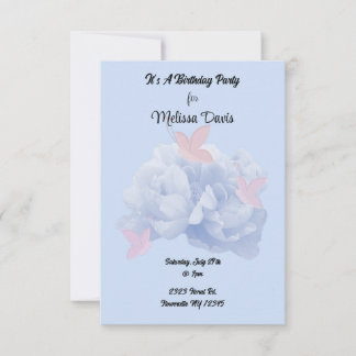 Peonies und Schmetterlinge Pastel Geburtstag Einla Einladung
