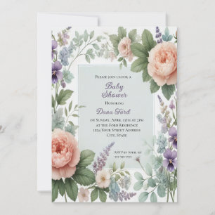 Peonies und Violetes Kinderdusche Einladung