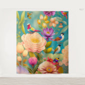 Peonies und Vögel in Pastellfarben Wandteppich (Vorderseite)