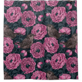 Peonies und Warnen auf dunkelgrau Duschvorhang (Vorderseite)
