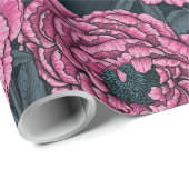 Peonies und Warnen auf dunkelgrau Geschenkpapier (Rolleneckpunkt)