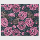 Peonies und Warnen auf dunkelgrau Geschenkpapier (Flach)