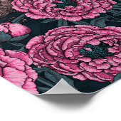 Peonies und Warnen auf dunkelgrau Poster (Ecke)
