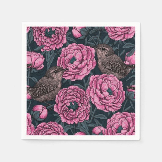 Peonies und Warnen auf dunkelgrau Serviette (Vorderseite)