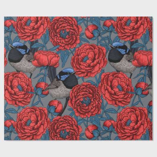 Peonies und Warnen Geschenkpapier (Flach)