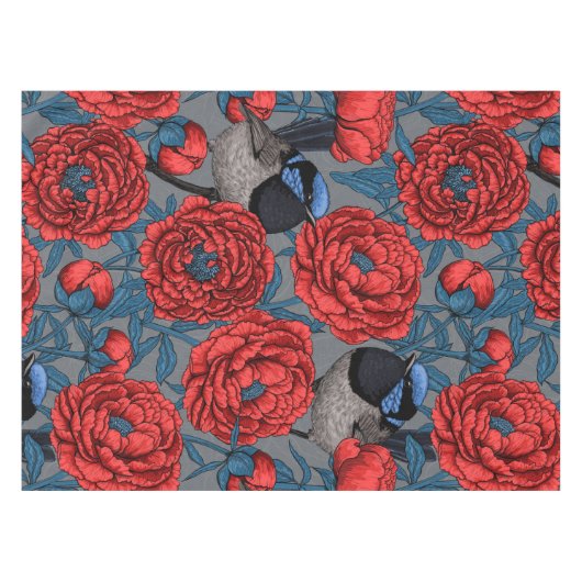 Peonies und Warnen Tischdecke (Vorderseite (Horizontal))