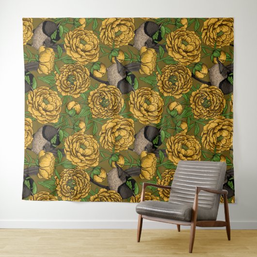 Peonies und Warnen Wandteppich (Beispiel (Horizontal))