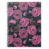 Peonies und Wrens auf einem dunkelgrauen Notebook Notizblock (Vorderseite)