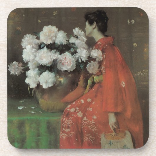 Peonies von William Merritt Chase, Vintage Kunst Getränkeuntersetzer (Vorderseite)