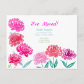 Peonies Watercolor neue Adresse Ankündigungspostkarte (Vorderseite)