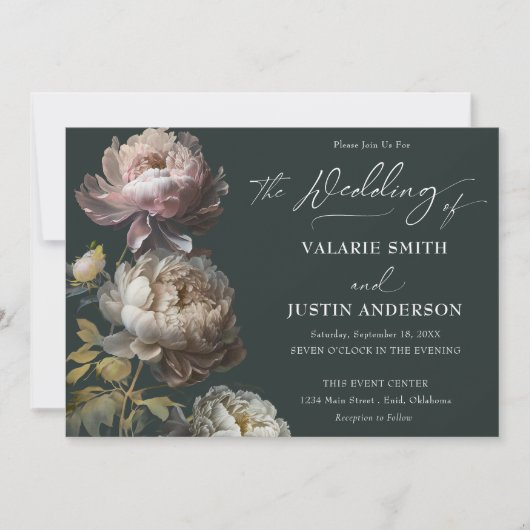 Peonies Wedding Moody Floral Einladung (Vorderseite)