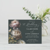 Peonies Wedding Moody Floral Einladung (Stehend Vorderseite)