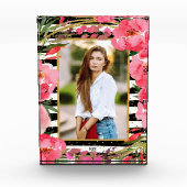 Peonings auf Schwarz-weißen Streifen Goldpunkte na Fotoblock (Vorderseite)