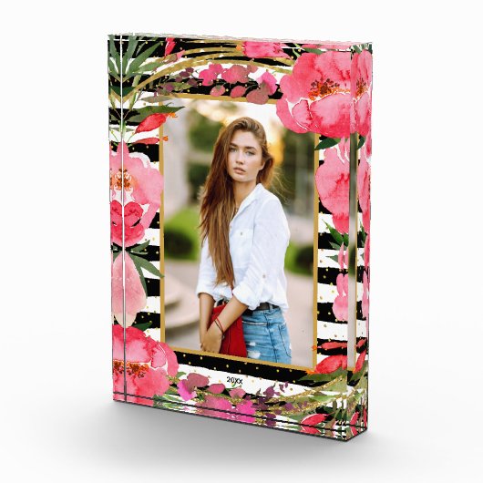 Peonings auf Schwarz-weißen Streifen Goldpunkte na Fotoblock (Rechts)