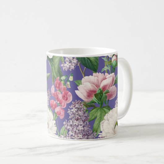 Peonings & Lilacs Blumengarten Wasserfarben Muster Kaffeetasse (VorderseiteRechts)