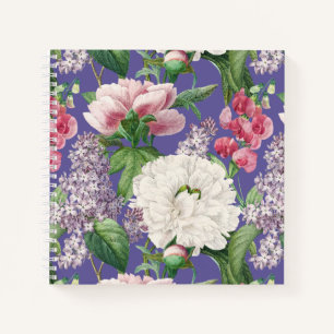 Peonings & Lilacs Blumengarten Wasserfarben Muster Notizblock
