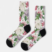 Peonings & Lilacs Blumengarten Wasserfarben Muster Socken (Linkes Detail)