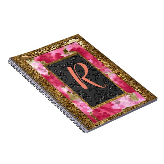 Peoniste altes Buch-Art-mit Blumenmonogramm Notizblock (Rechte Seite)